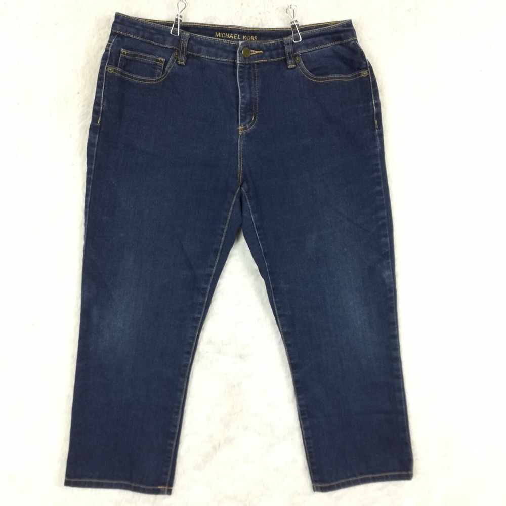 Michael Kors‎ Womens Jeans Capri Blue Denim Mid Rise Dark Wash 10